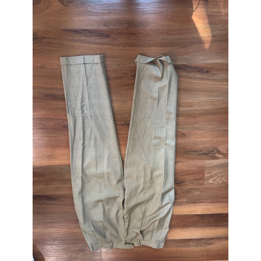 Ralph Lauren Tan Glen Check Plaid Pleated Cuffed Straight Leg Trousers Womens